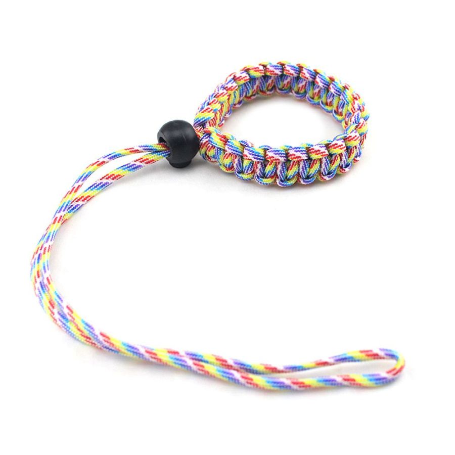 Alça de pulso de nylon tipo paracord para câmera fotográfica - arco-íris