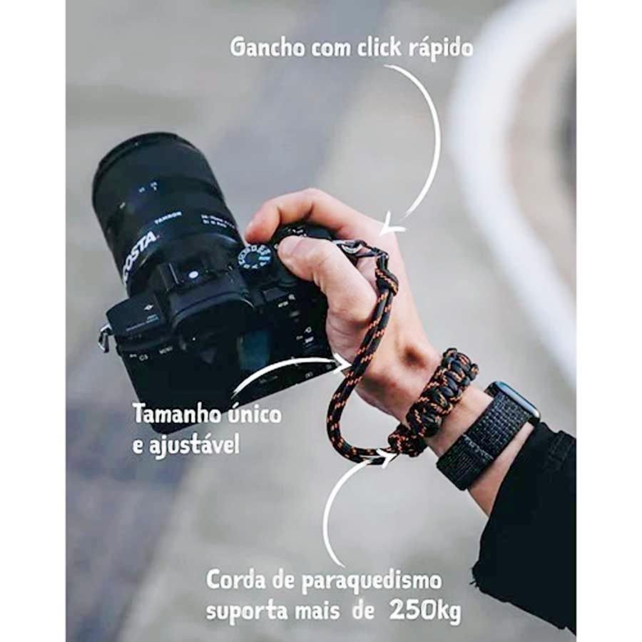 Pulseira Mohave Cord Paracord 550 para câmera fotográfica - Preto