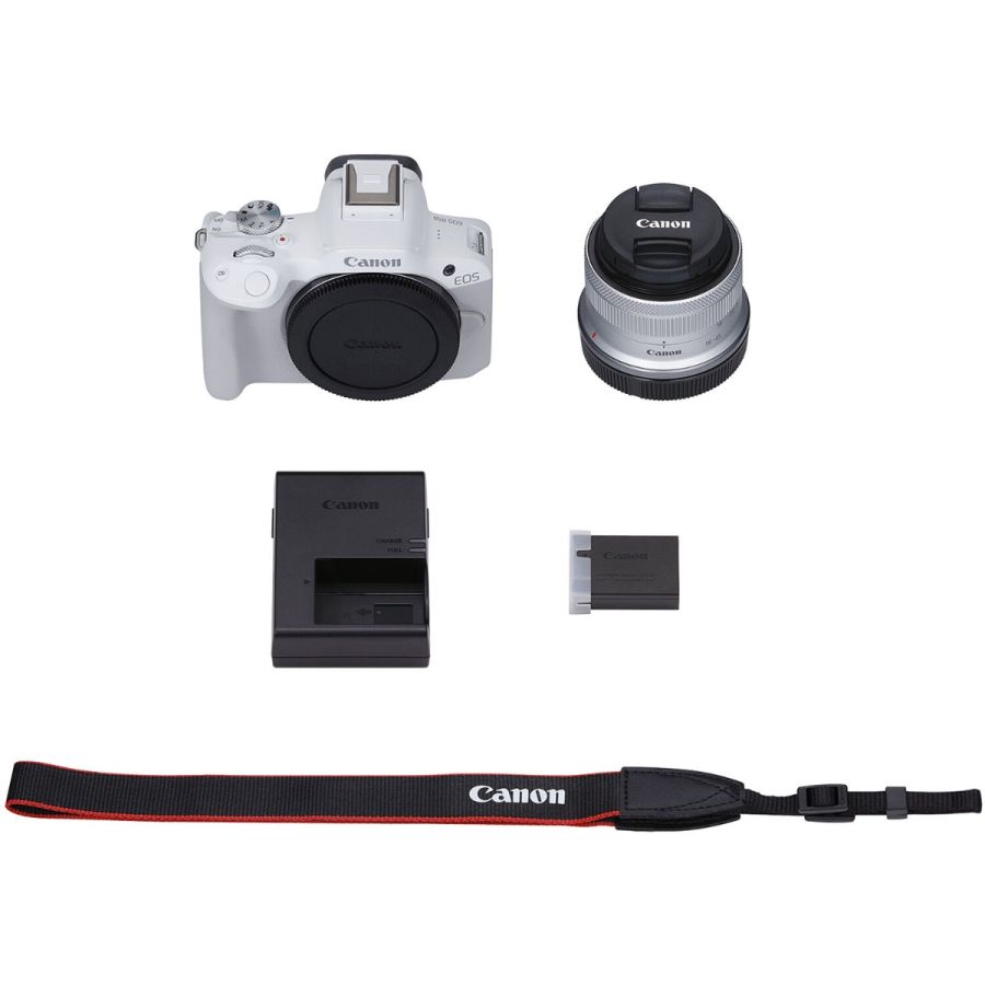 Câmera mirrorless Canon EOS R50 com RF-S 18-45mm IS STM (BRANCO)