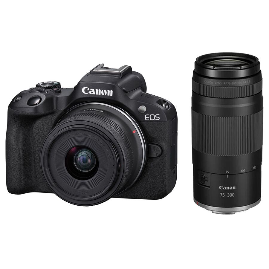 Câmera Canon EOS R50 com RF-S 18-45mm IS STM + RF 75-300mm