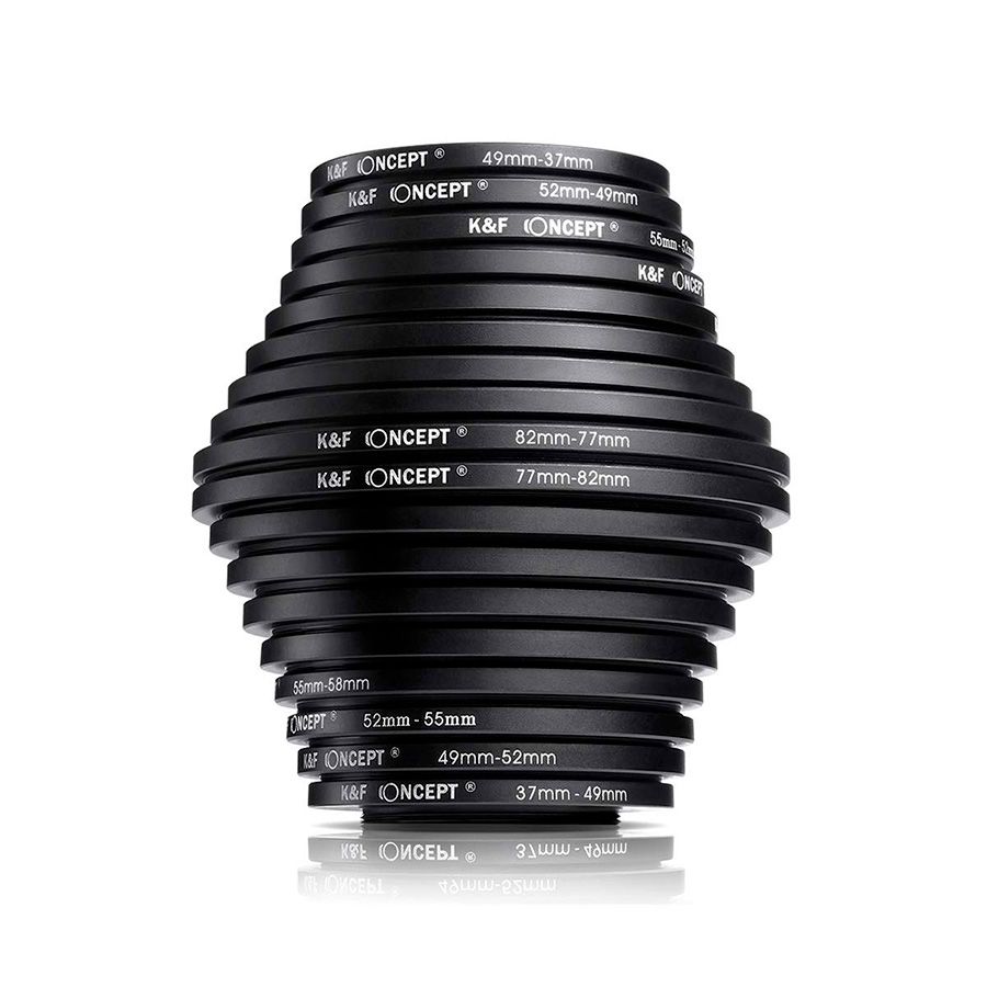 Kit universal de anéis adaptadores K&F Concept (Step Up + Step Down) 37-82 para filtro de lente (18 peças)
