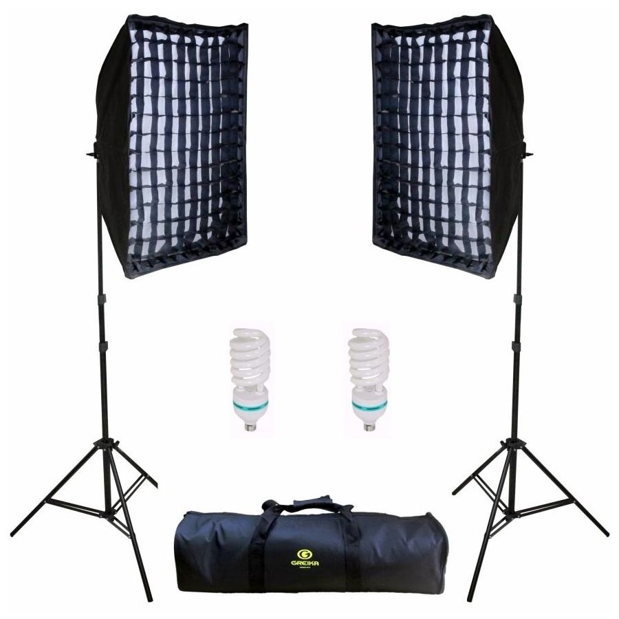 Kit de Iluminação contínua Greika AGATA II com grade e 2 lâmpadas (110V)