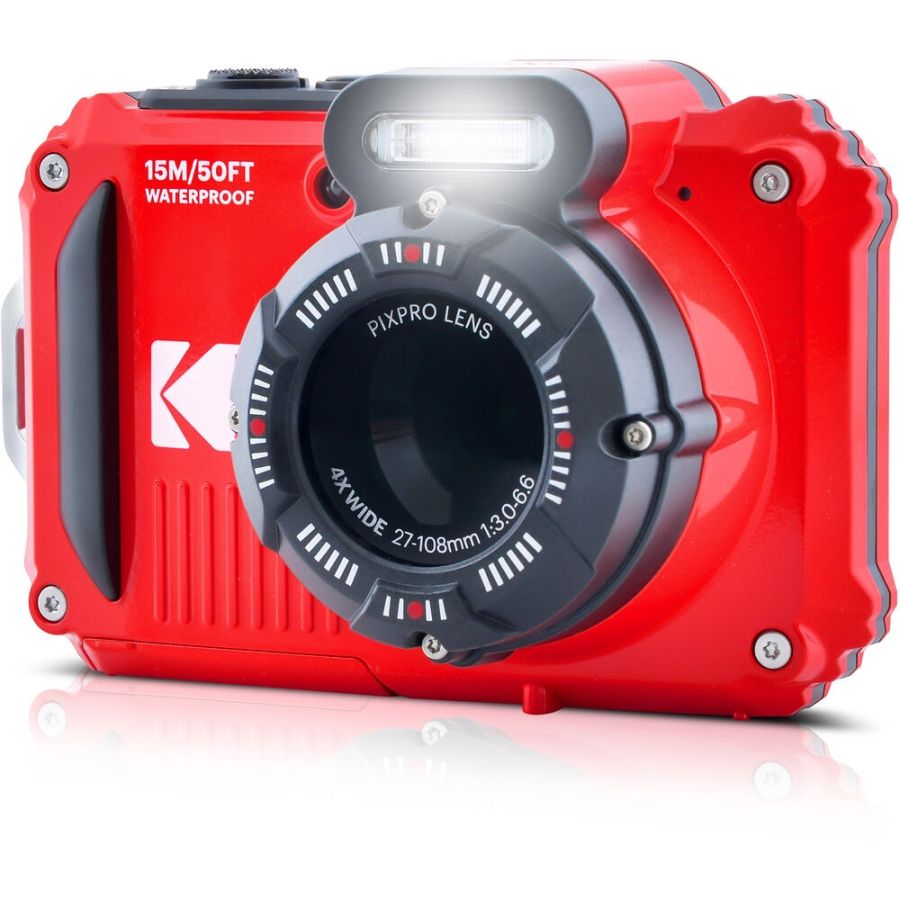 Câmera compacta Kodak PIXPRO WPZ2 à prova d'água (VERMELHO) - kit com 2 baterias e cartão de 16GB