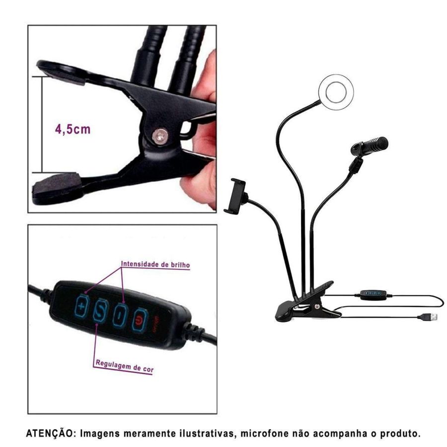 Iluminador de LED Circular Greika AL-06II Ring Light para live com suporte para microfone e para smartphone