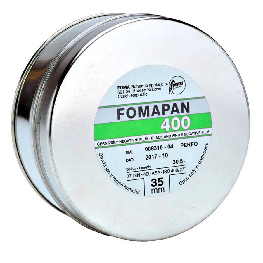 Lata de filme fotográfico 35mm Fomapan Action ISO 400 Preto e Branco (30 metros de comprimento)