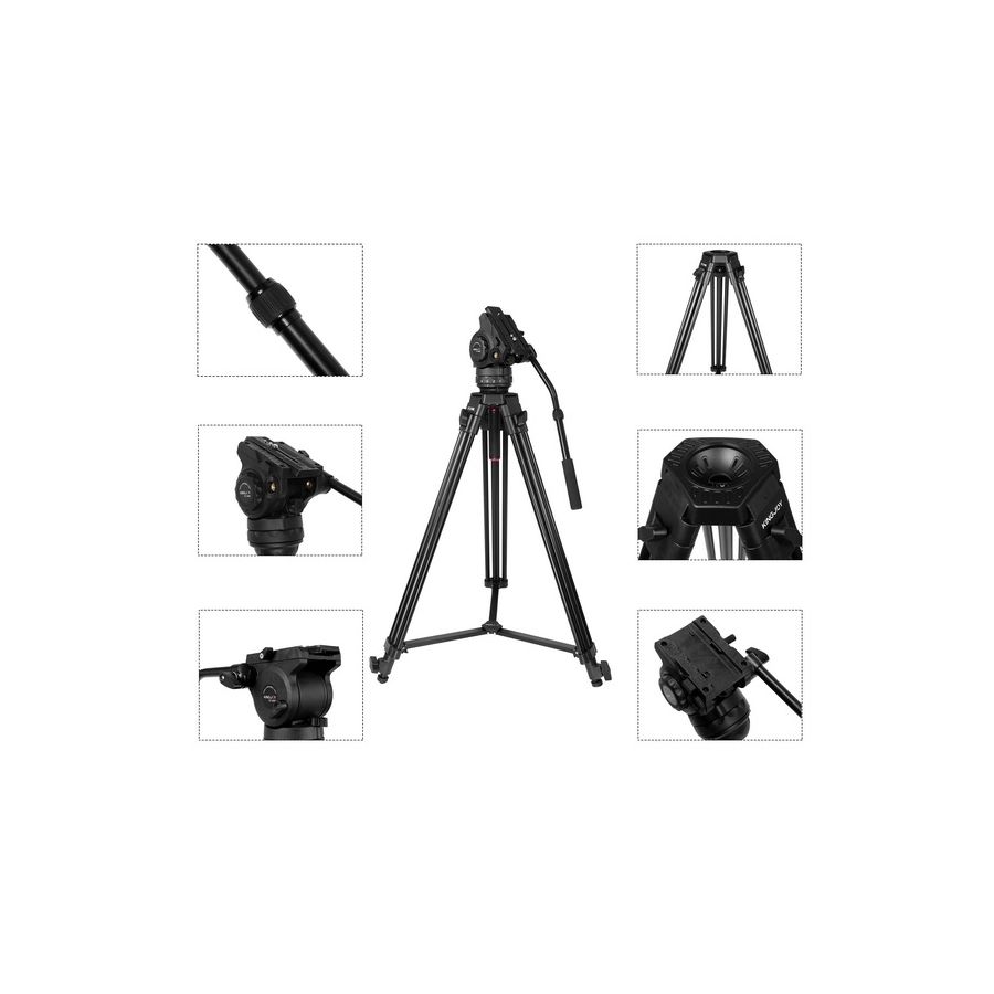 Tripé Kingjoy VT-2100L + VT-3530 com cabeça para vídeo - Suporta até 15 kg