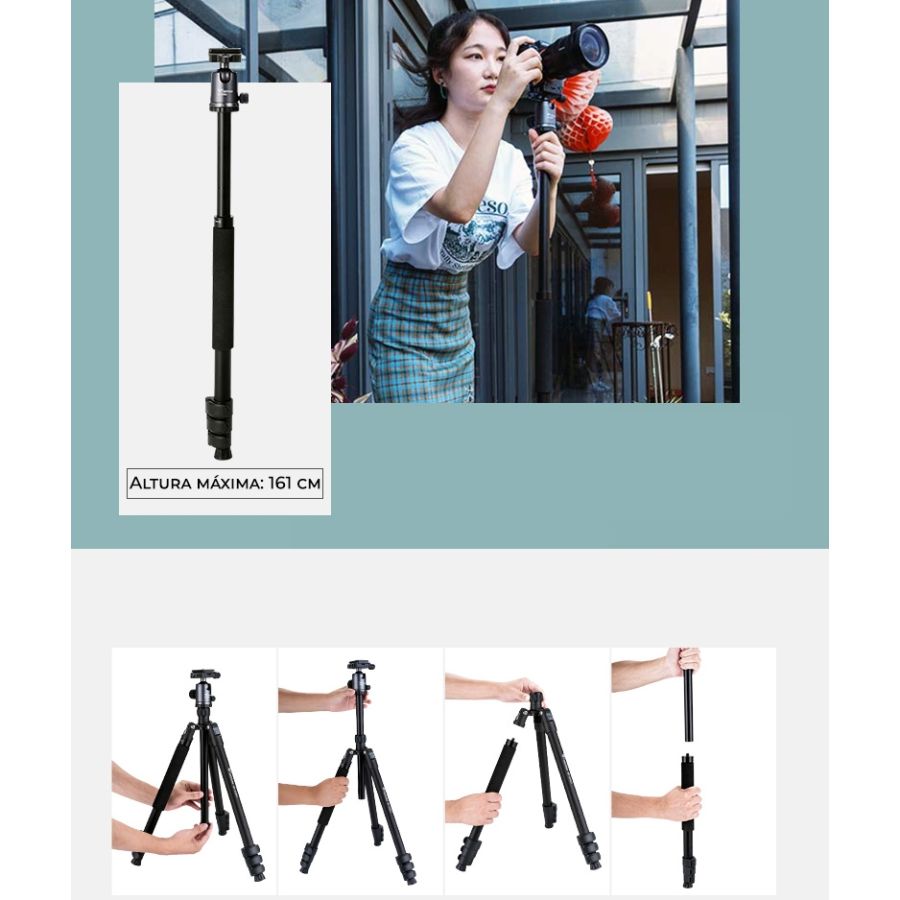 Tripé com monopé Weifeng WF WT-628 com suporte para smartphone