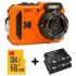 Câmera compacta Kodak PIXPRO WPZ2 à prova d'água (LARANJA) - kit com 2 baterias e cartão de 16GB