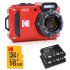 Câmera compacta Kodak PIXPRO WPZ2 à prova d'água (VERMELHO) - kit com 2 baterias e cartão de 16GB