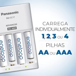 Carregador de pilhas Panasonic eneloop com 4 pilhas AA 2000mAh (K-KJ17MCA4BA)