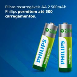 Pilha recarregável Philips AA 2500mAh R6B2RTU25/59 - cartela com 2 unidades