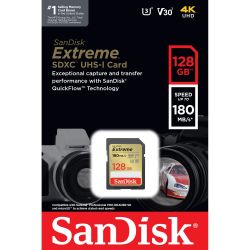 Cartão SDXC SanDisk Extreme UHS-I 128GB - 180MB/s (V30)